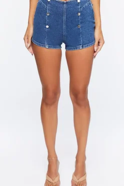 Double-Breasted Denim Shorts