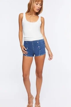 Double-Breasted Denim Shorts