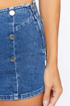Double-Breasted Denim Shorts