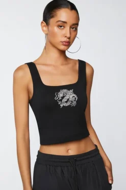 Dragon Graphic Cropped Tank Top
