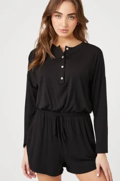 Drawstring Button-Front Romper