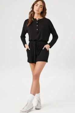 Drawstring Button-Front Romper