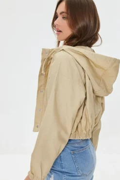 Drawstring Cropped Twill Jacket