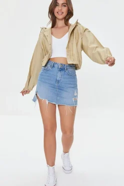 Drawstring Cropped Twill Jacket