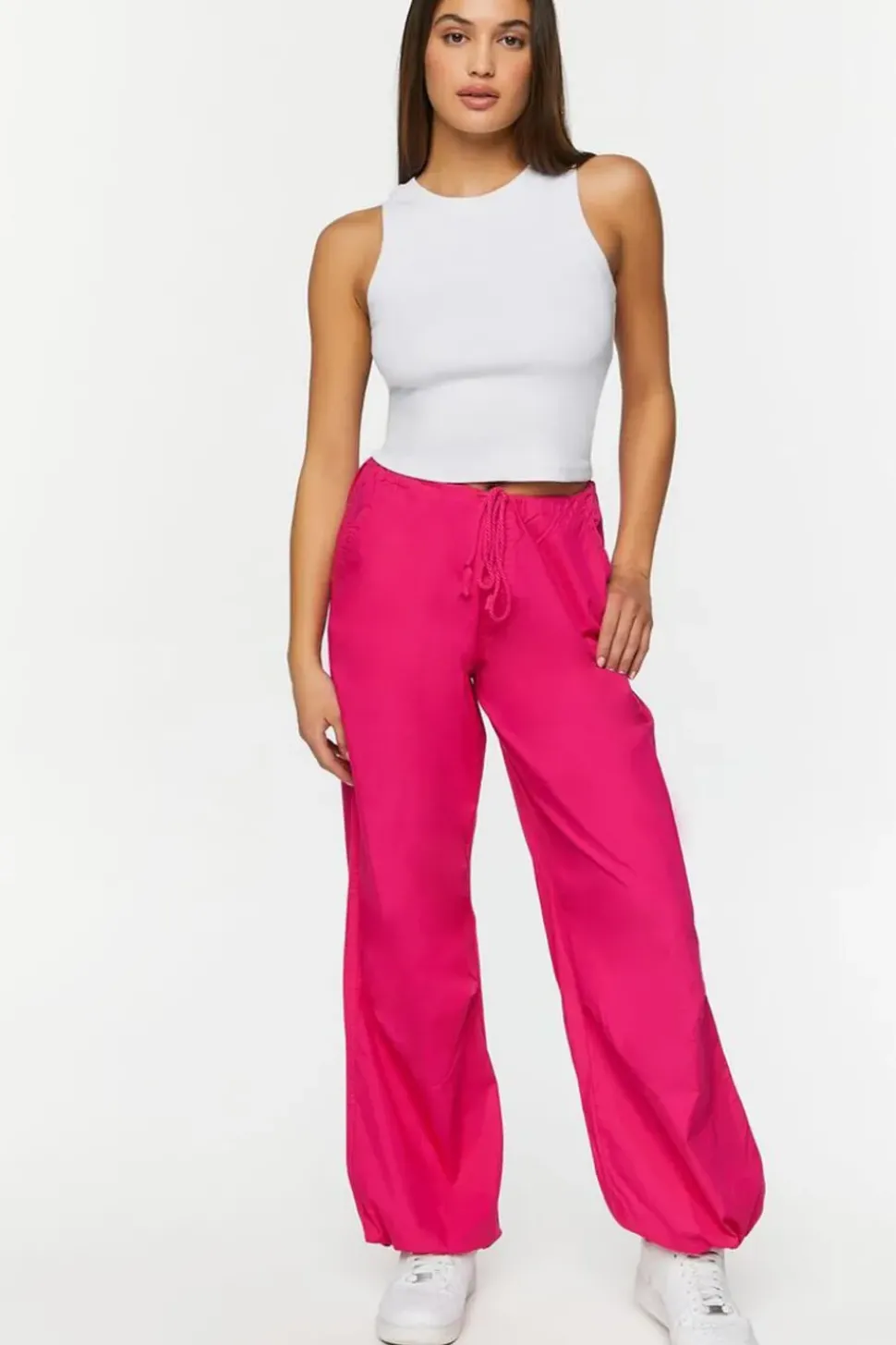 Drawstring Low-Rise Parachute Pants