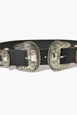 Dual Buckle Faux Leather Belt