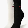Embroidered Cherry Crew Sock Set - 2 Pack
