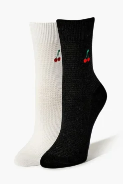 Embroidered Cherry Crew Sock Set - 2 Pack