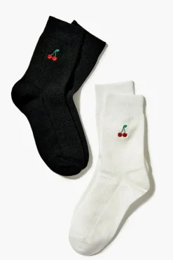 Embroidered Cherry Crew Sock Set - 2 Pack