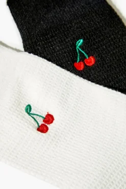 Embroidered Cherry Crew Sock Set - 2 Pack