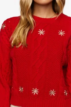 Embroidered Floral Cable Knit Sweater