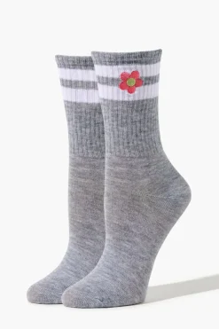 Embroidered Floral Crew Socks