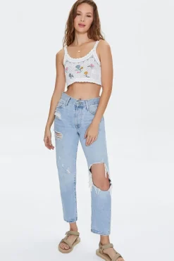 Embroidered Floral Crochet Crop Top