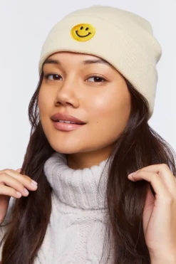 Embroidered Happy Face Beanie