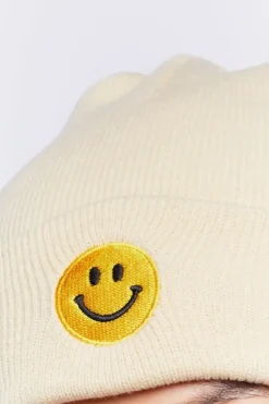 Embroidered Happy Face Beanie
