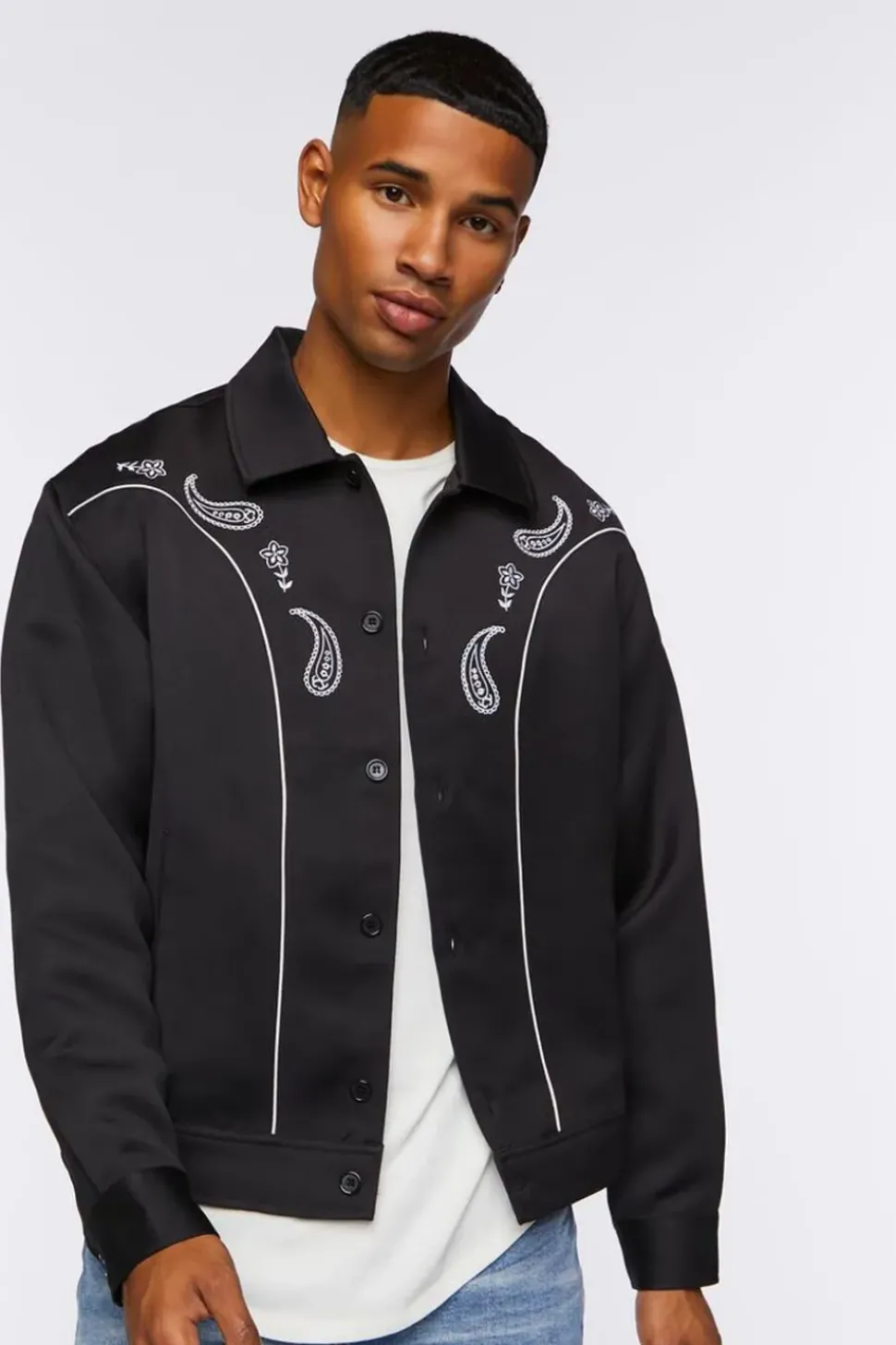 Embroidered Paisley Bomber Jacket