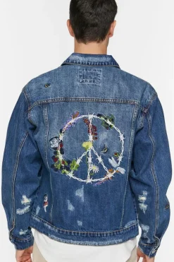 Embroidered Peace Denim Jacket