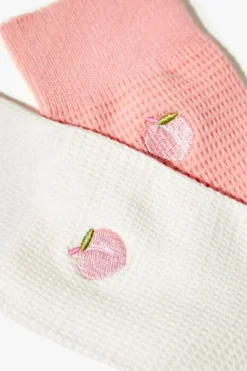 Embroidered Peach Crew Sock Set - 2 Pack