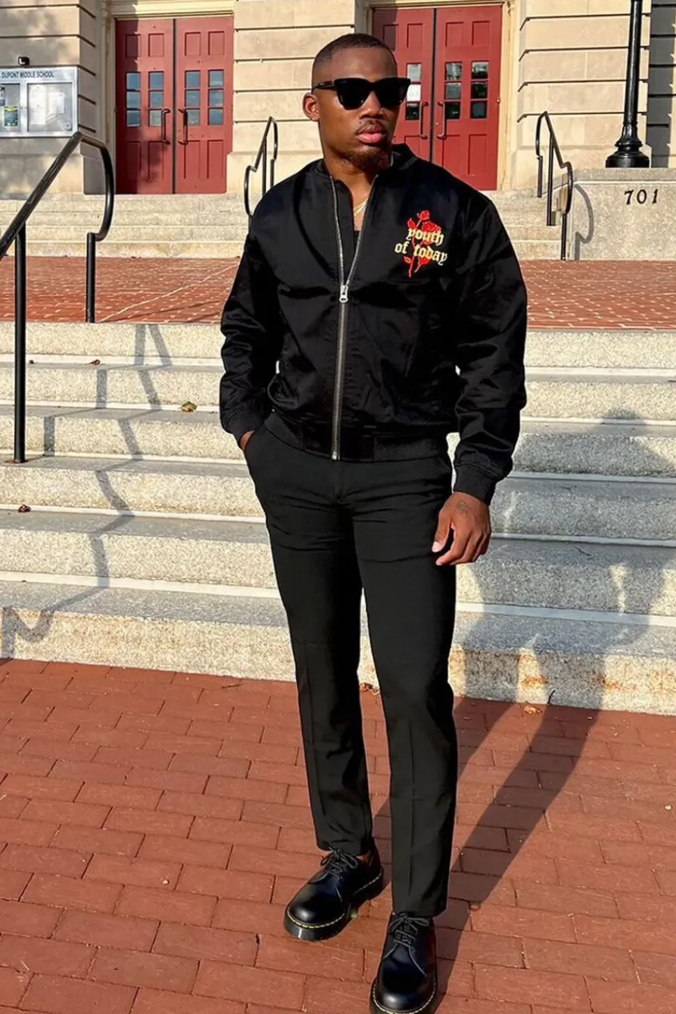 Embroidered Rose Bomber Jacket