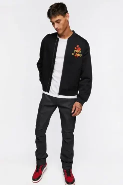 Embroidered Rose Bomber Jacket