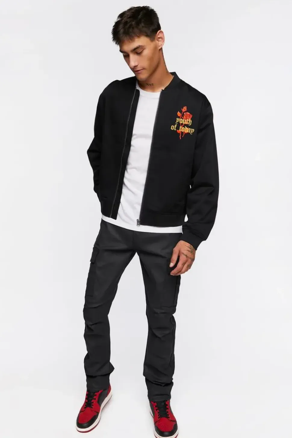 Embroidered Rose Bomber Jacket