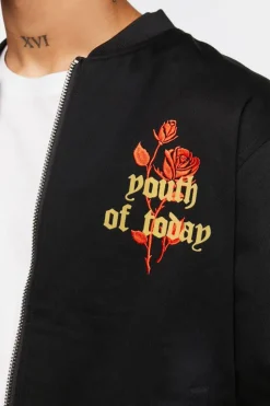 Embroidered Rose Bomber Jacket