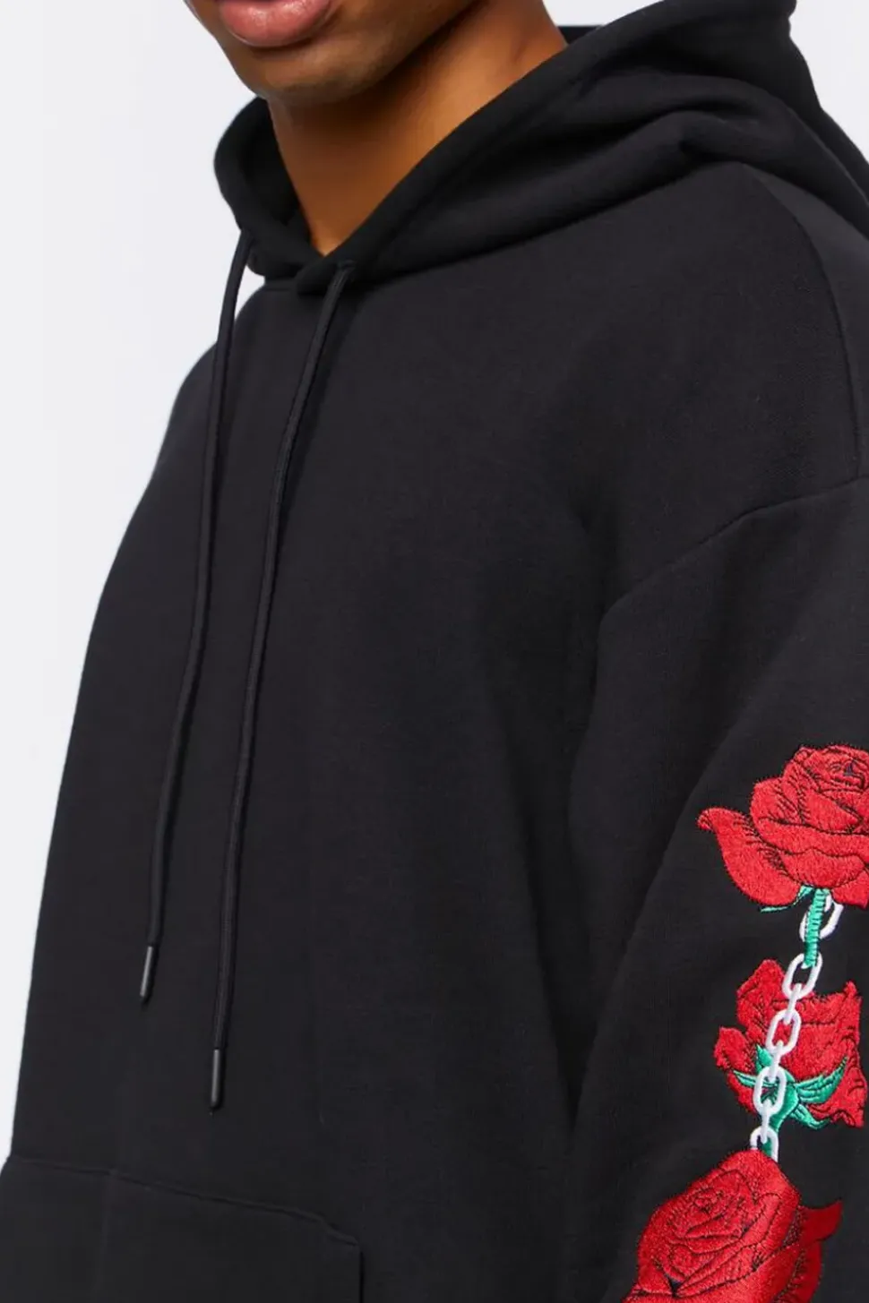 Embroidered Rose Drawstring Hoodie