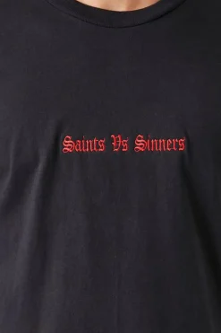 Embroidered Saints Vs Sinners Tee