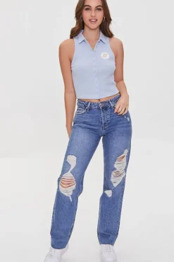 Embroidered Sleeveless Polo Shirt