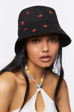 Embroidered Strawberry Bucket Hat