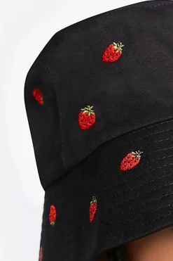 Embroidered Strawberry Bucket Hat