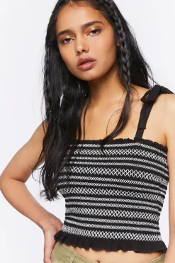Embroidered Tie-Strap Crop Top