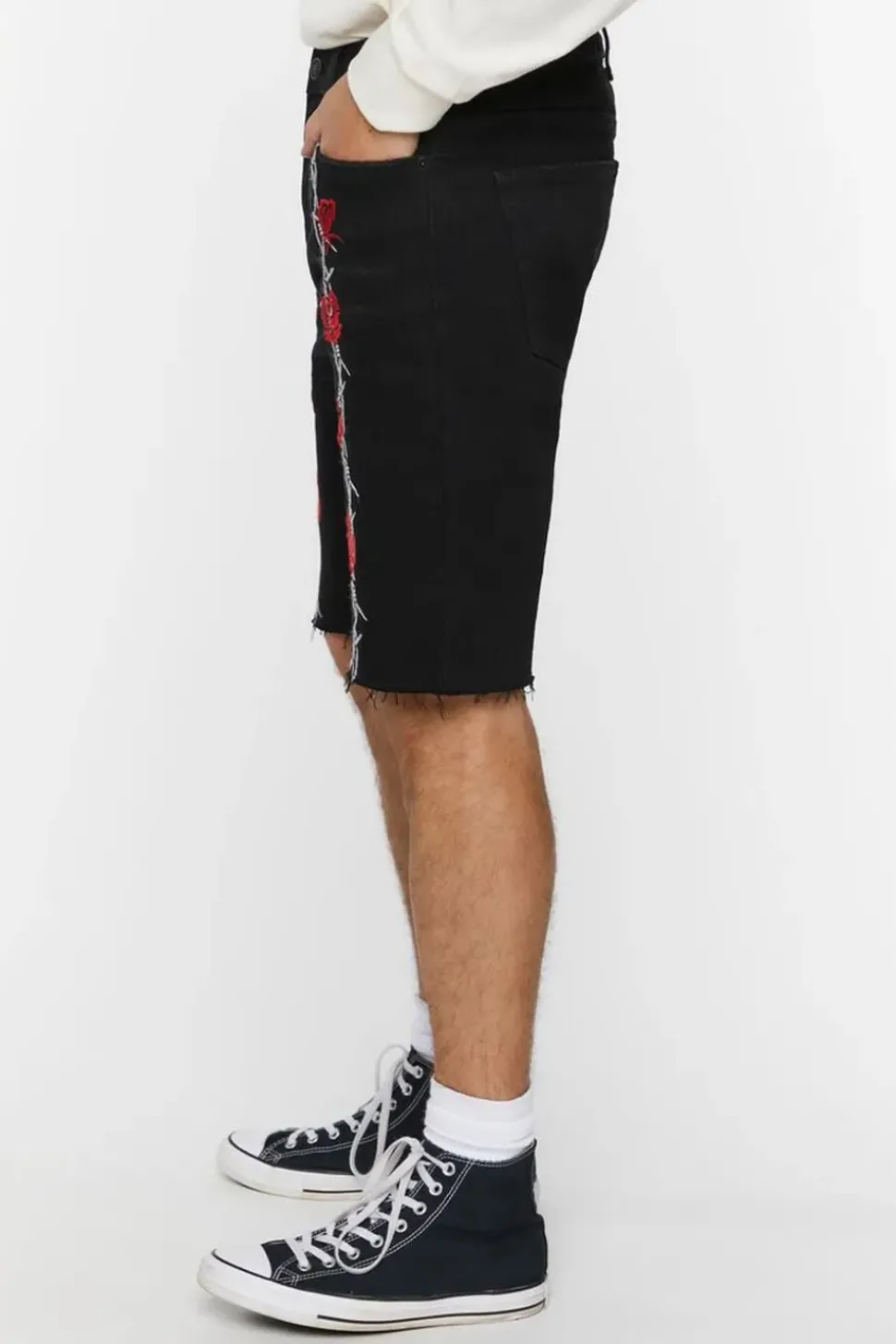 Embroidered Wire & Roses Denim Shorts