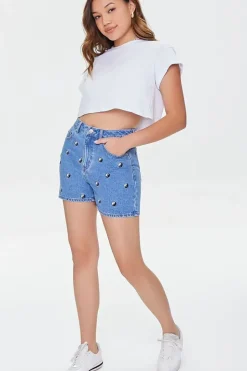 Embroidered Yin Yang Denim Shorts