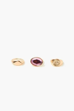 Engraved & Faux Gem Ring Set