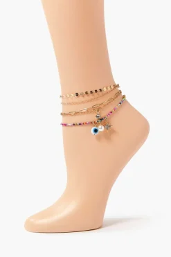 Evil Eye Charm Chain Anklet Set