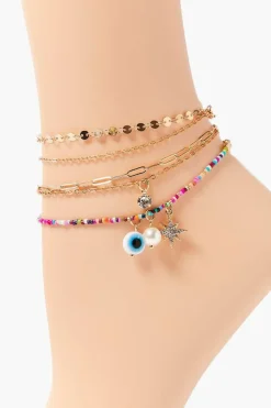 Evil Eye Charm Chain Anklet Set