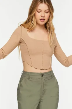 Exposed Seam Long-Sleeve Crop Top