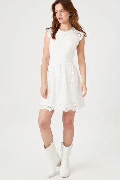 Eyelet Fit & Flare Mini Dress