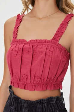 Eyelet Floral Ruffled Crop Top