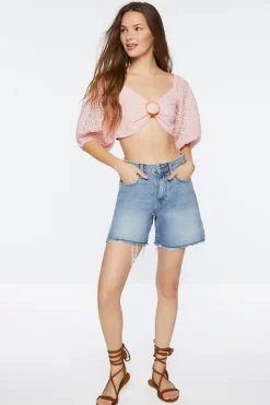 Eyelet O-Ring Smocked Crop Top
