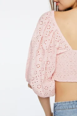 Eyelet O-Ring Smocked Crop Top