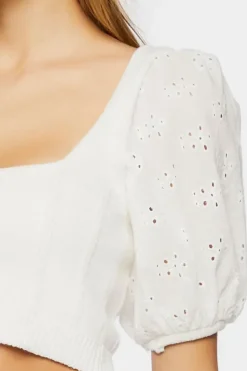 Eyelet Sweater-Knit Crop Top