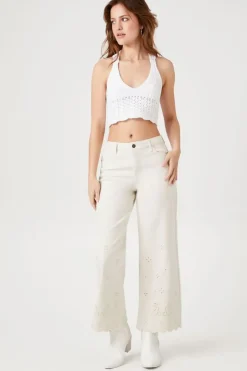 Eyelet Wide-Leg Jeans