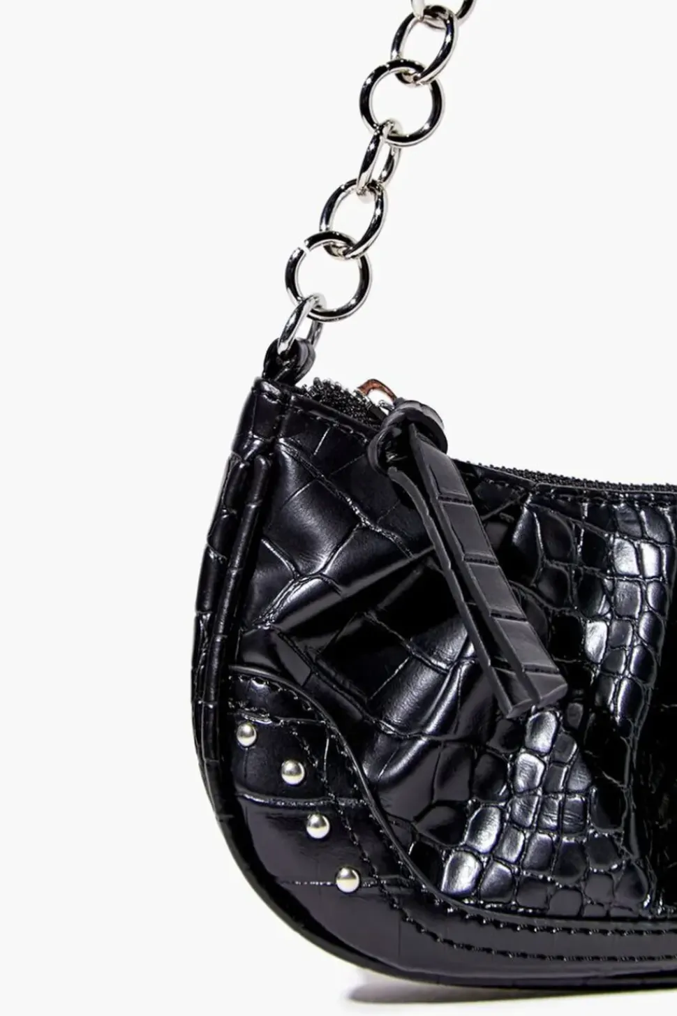 Faux Croc Baguette Chain Bag