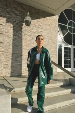 Faux Croc Bootcut Pants