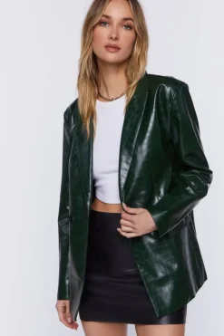 Faux Croc Leather Blazer