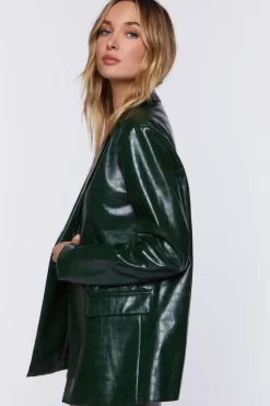 Faux Croc Leather Blazer