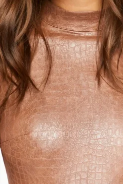 Faux Croc Mock Neck Bodysuit