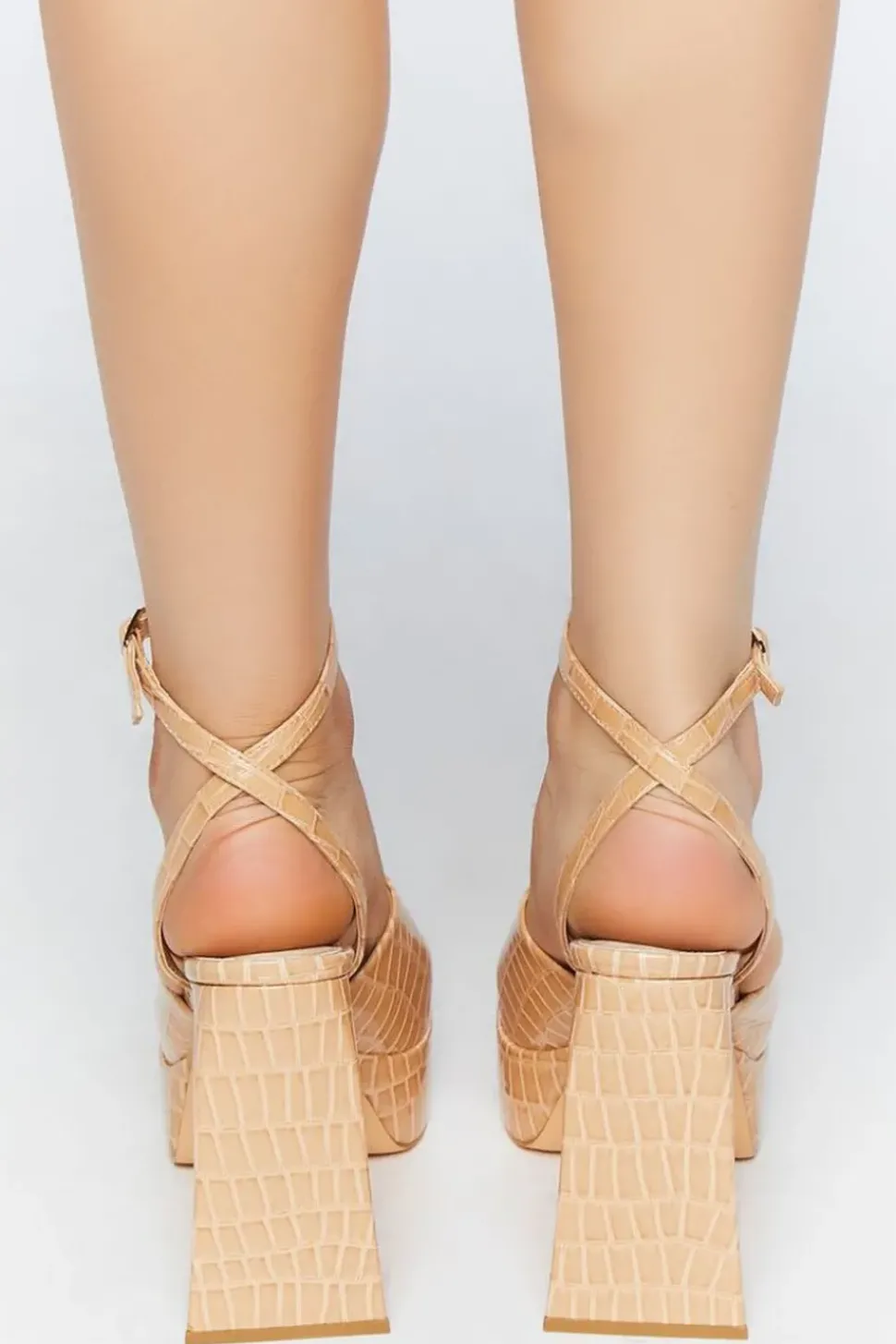 Faux Croc Platform Flare Heels